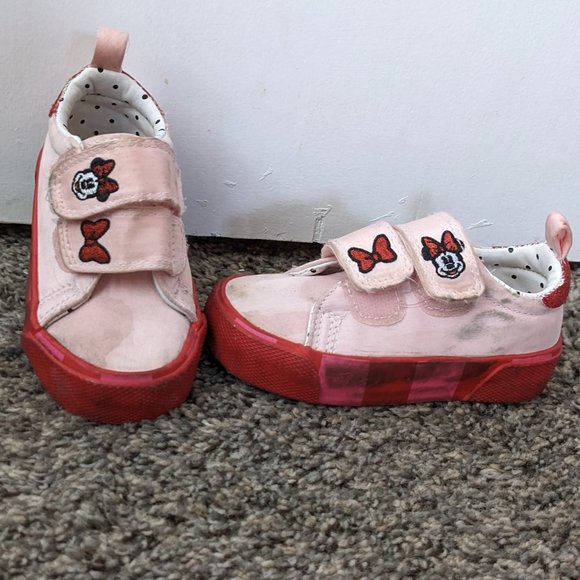 Disney Other - Disney Pink and Red Minnie Mouse Bow Velcro Sneakers Toddler Size 6